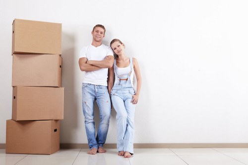 Removal van and recycled moving boxes in Hampstead