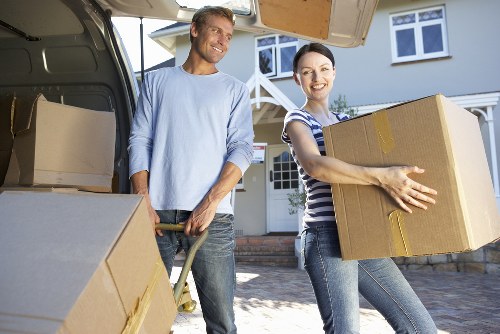 Packed boxes and furniture ready for a local move in Hampstead